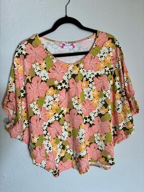 Ava Sky Pink & Green Floral Tunic Top